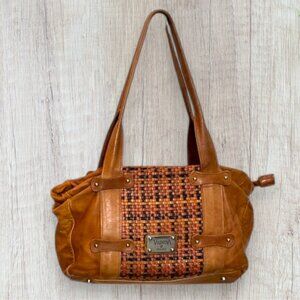 VALENTINA ITALIA Brown Multi Colored Woven Leather 2-Handle Tote Bag Purse Fall